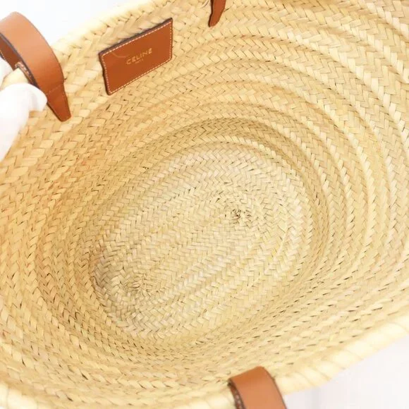 Celine Basket Bag Tote Bag Pannier Triomphe Medium Raffia Leather - Picture 4 of 10